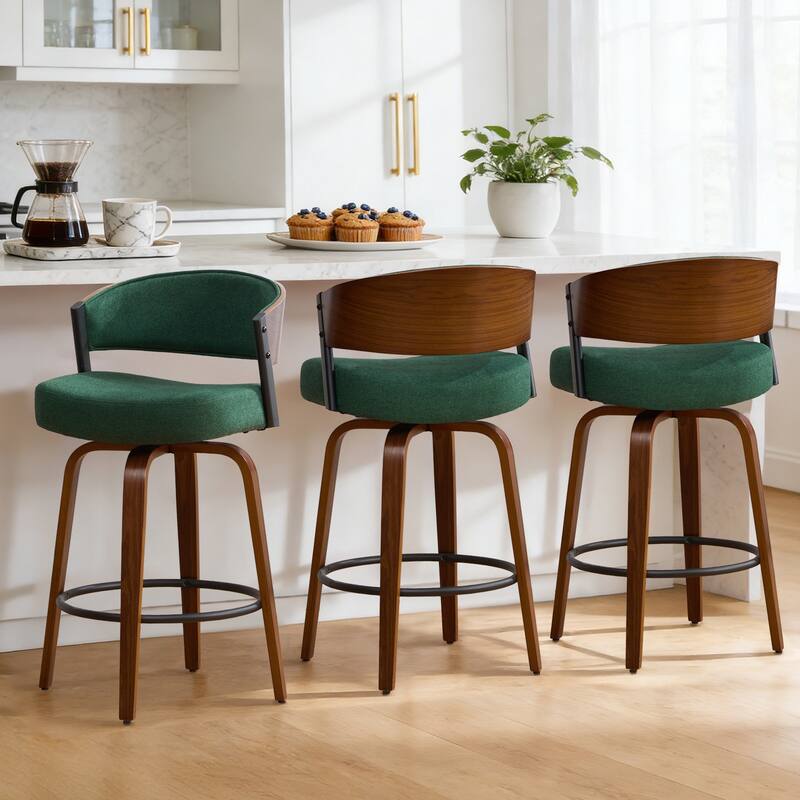 Upholstered Swivel Counter Height Bar Stool with Curved Back and Bentwood Frame - 37.2"H x 19.1"W x 20.5"D