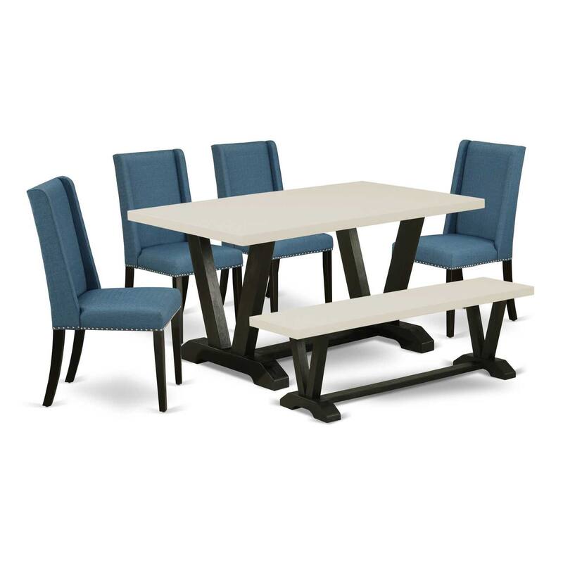 HomeStock 6-Piece Rectangle Natural Oak Finish Solid Wood Top Dining Table with 1-Bench, 4-Chairs