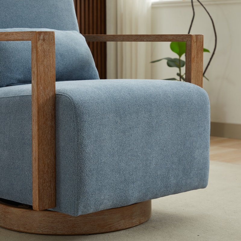30.3"W Swivel Modern Upholstered Accent Chair with Solid Wood Armrests