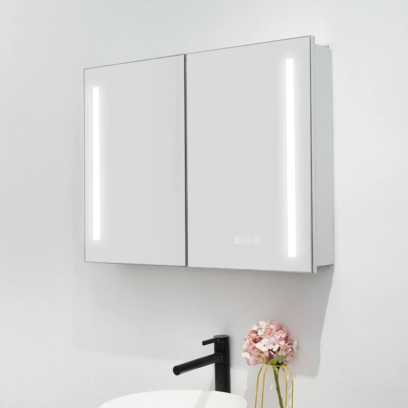 32" x 24" Rectangular Dimmable LED Aluminum Medicine Cabinet with Mirror - 32"x7.48"