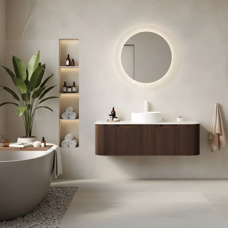Wall Mounted Bathroom with White Round Ceramic Basin and Drawer