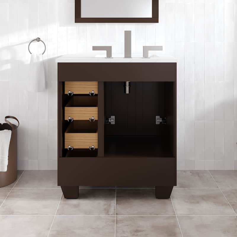 Eviva Acclaim 28 in. Bath Vanity with White Carrara Quartz Top