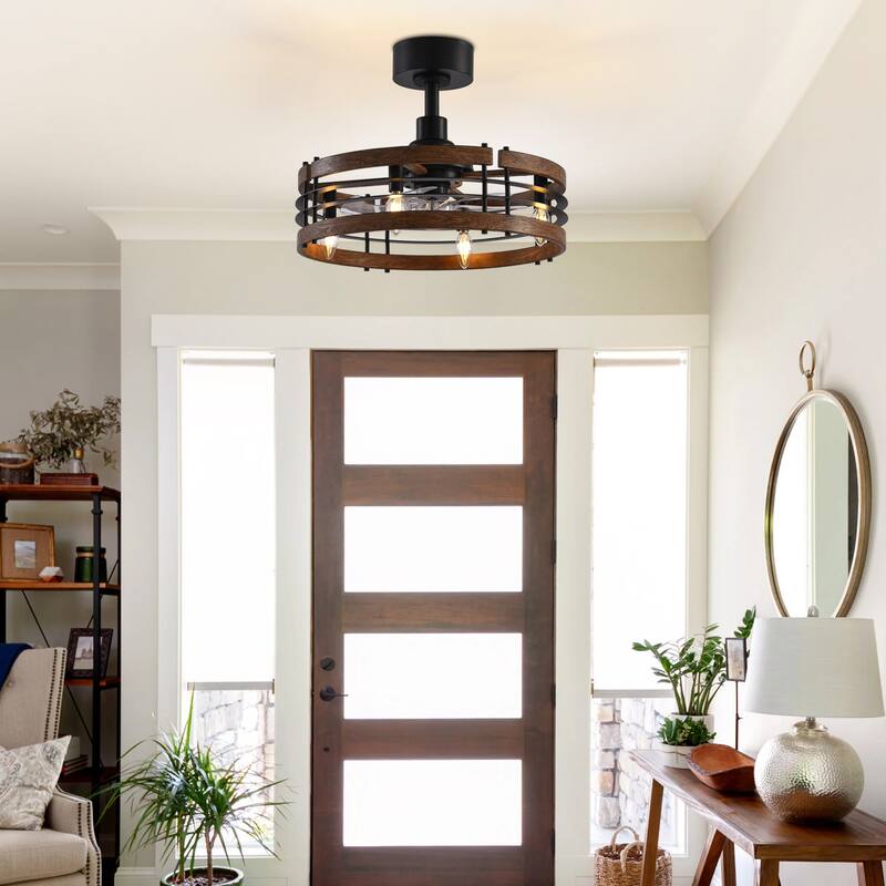 20 Inch 7-Blade Caged Ceiling Fan with Light and Remote