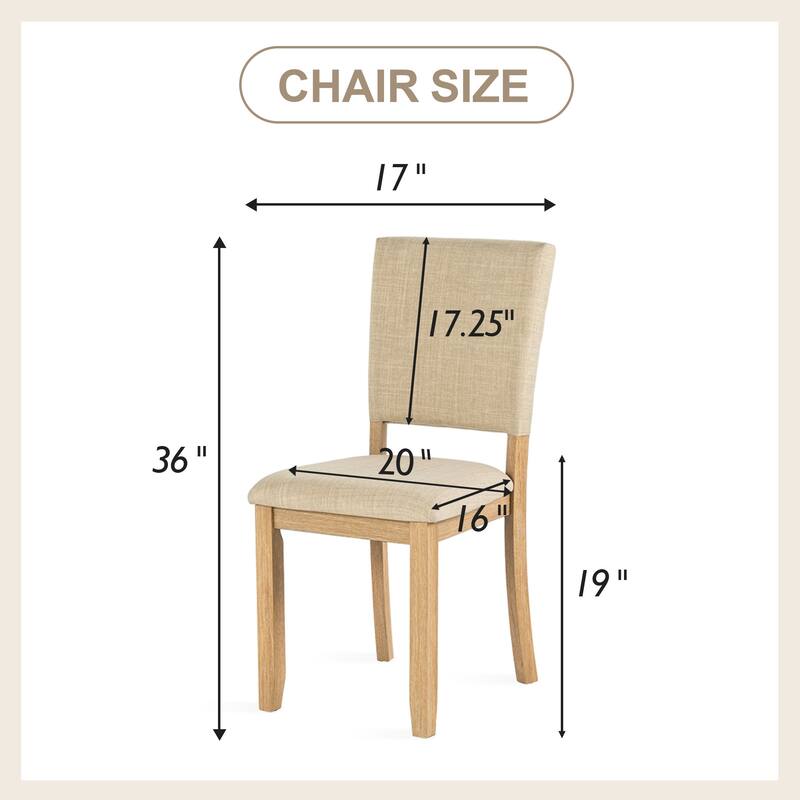 Rossetta 5-Piece Wood Transitional Farmhouse Style Dining Table Set with U-Shaped Trestle Base Table, 4 Upholstered Side Chairs