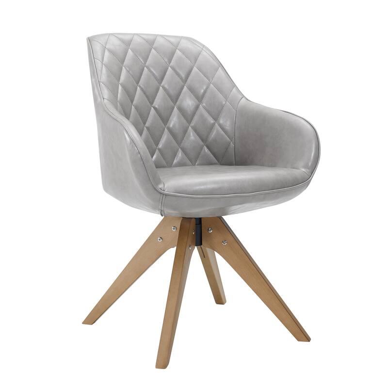 Art Leon Classical Swivel Office Accent Chair with Wood Legs - Walnut Finished Wood Legs - Light Grey Faux Leather