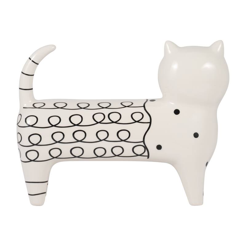 Sagebrook Home Ceramic White Novelty Swirls Cat, Accent Piece Sculpture Home Decor Collectible