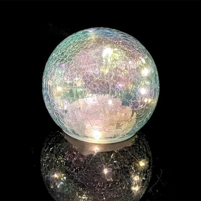 Crackle Glass LED Globe Light, Gold Mercury Orb Lamp for Christmas Decor, Table Centerpiece, Gift
