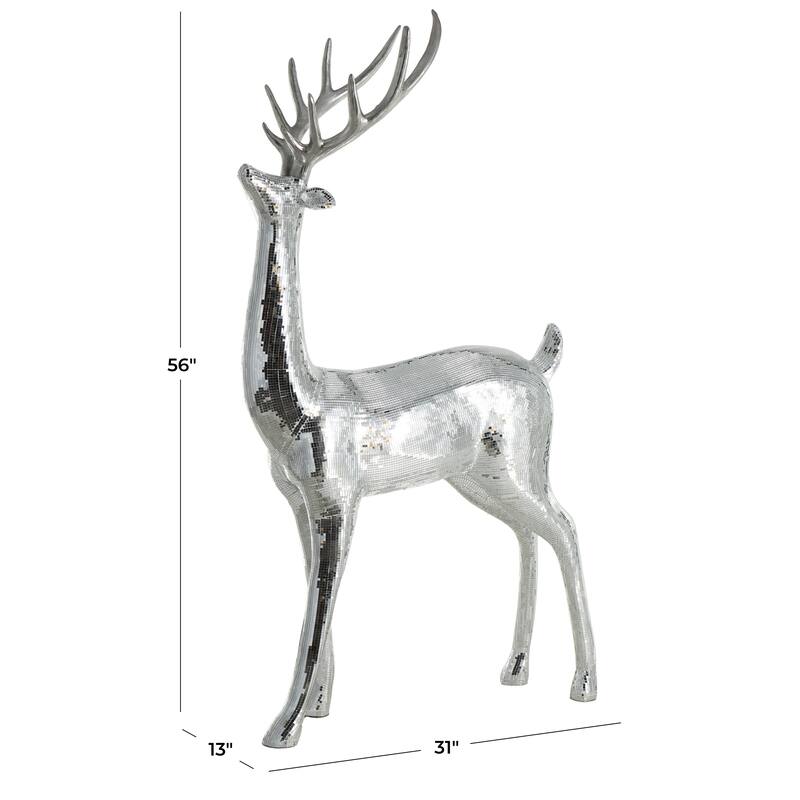 Fiberglass Reindeer Floor Christmas Sculpture with Mosaic Pattern - Silver or Copper - Roche River Decor