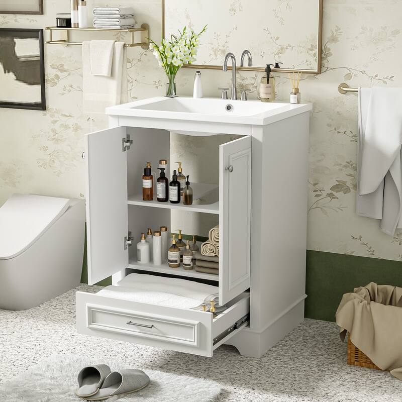 GDFStudio - Halcyon Modern Freestanding Bathroom Vanity with Ceramic Sink and Soft-Closing Storage Doors & Silver Handles