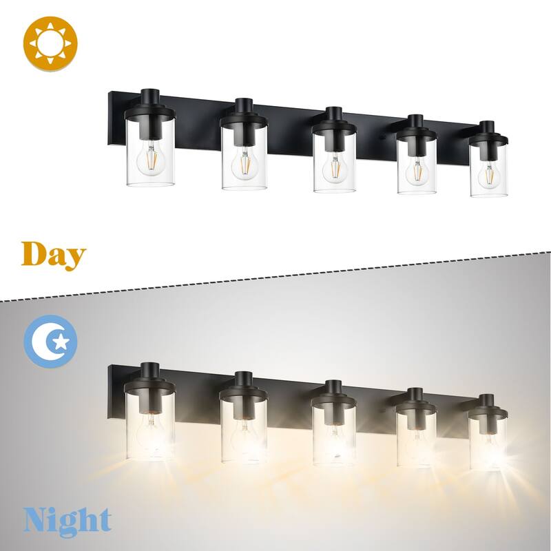 5-Light Vintage Bathroom Vanity Light with Clear Glass Shades