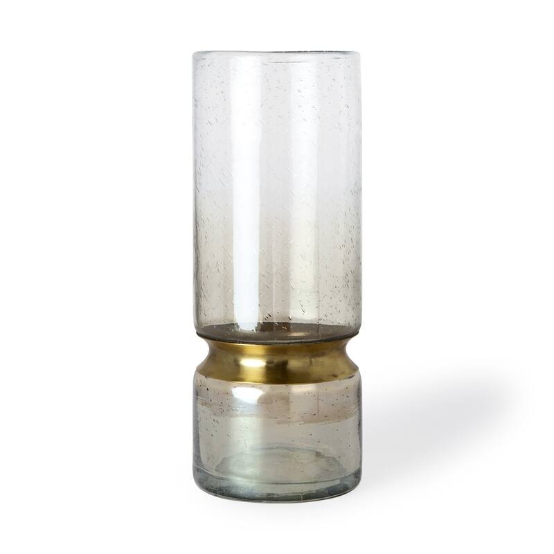 HomeRoots 13" Gold Abstract Cylinder Metal Table Vase