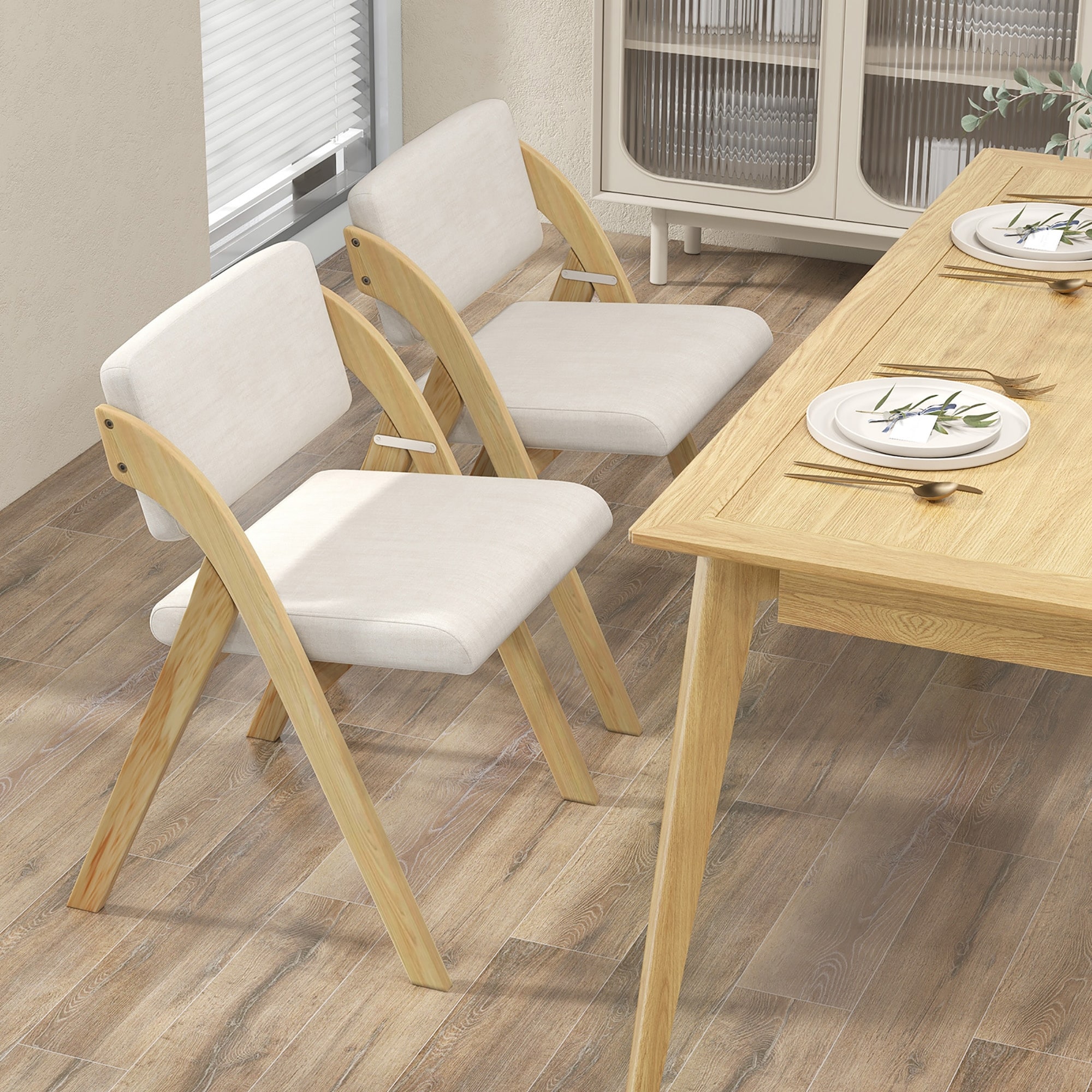Gymax Set of 2 Dining Chairs Folding Kitchen Chair w/ Rubber Wood