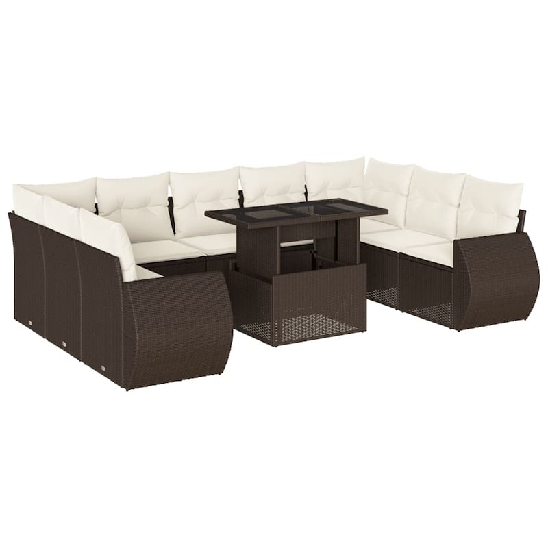vidaXL Patio Sofa Set with Cushions Outdoor Furniture 10 Piece Poly Rattan - 21.7 x 39.4 x 28.7