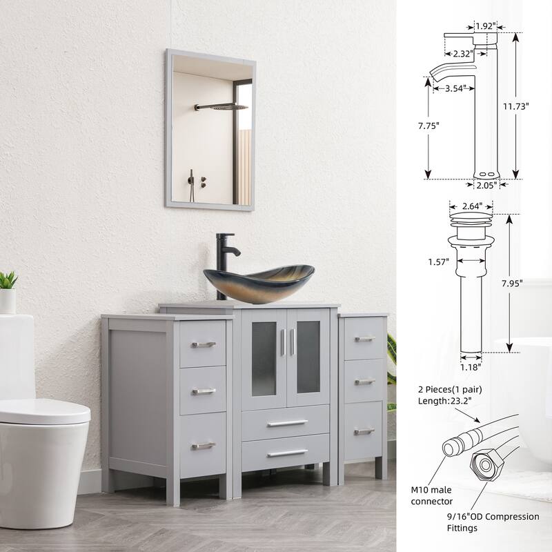 48" Bathroom Vanity Set Vessel Sink Faucet W/ Small Cabinet Combo