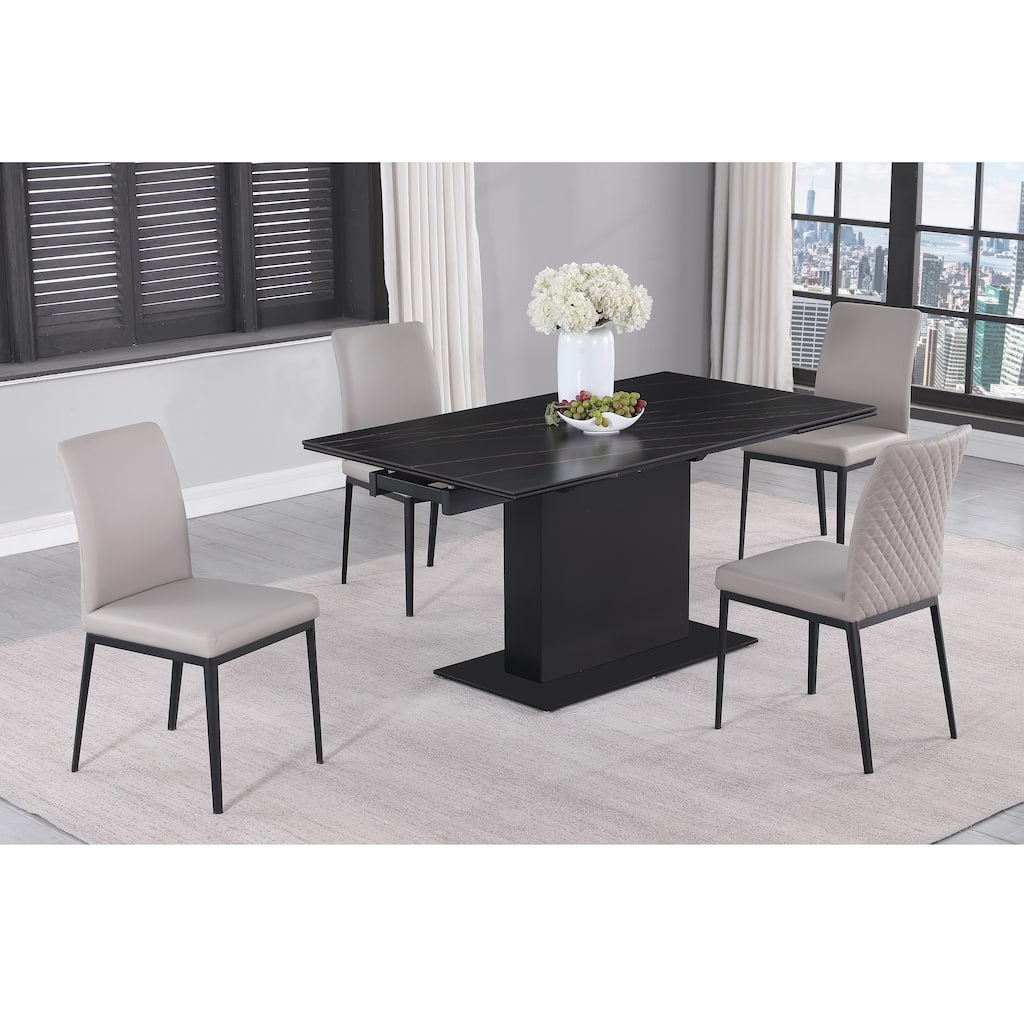 Somette Katana Extendable Marbleized Sintered Stone Dining Set