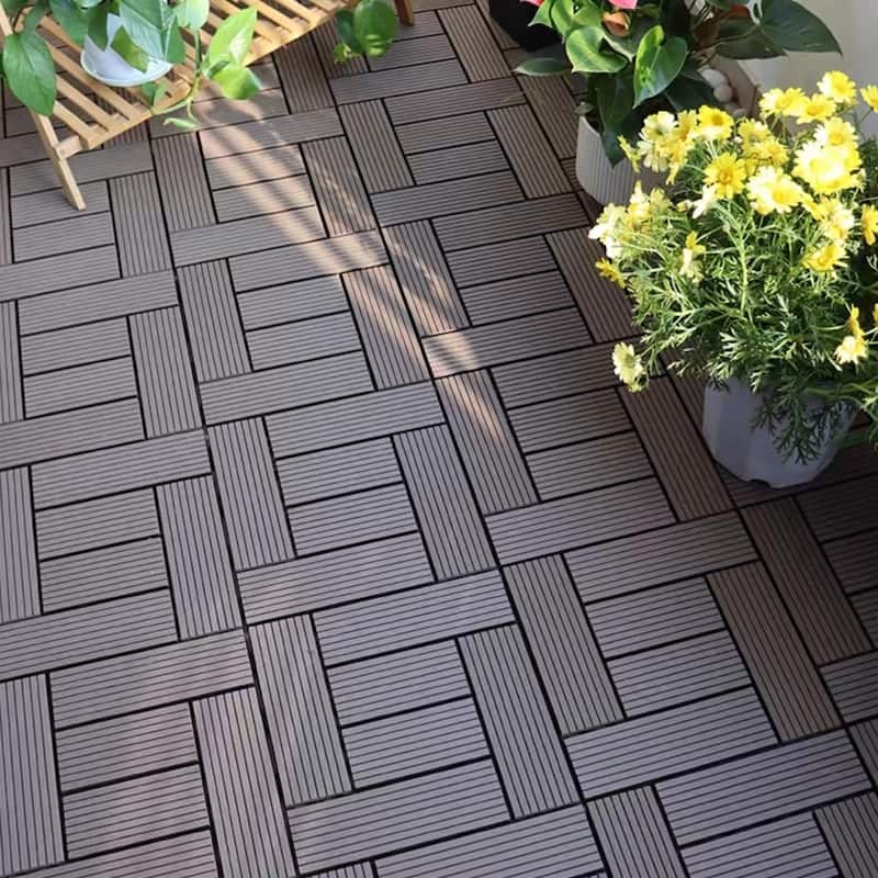 Wood Plastic Composite Deck Tiles Set of 20pcs, Composite Decking Resist Rust, Patio Flooring Outdoor Waterproof,12x12in