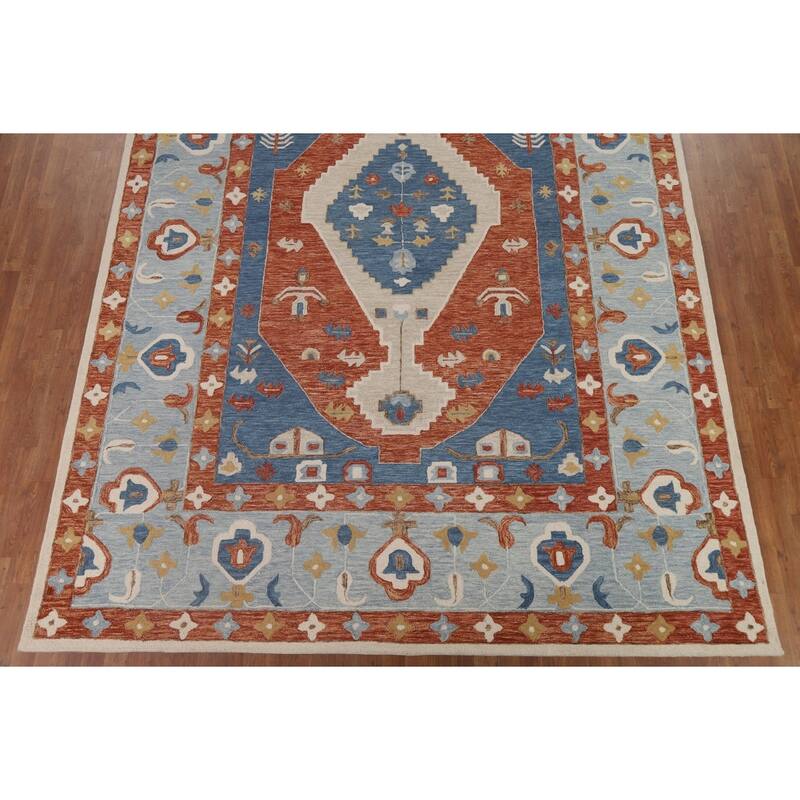Geometric Heriz Hand-Tufted Rug Traditional Wool Carpet