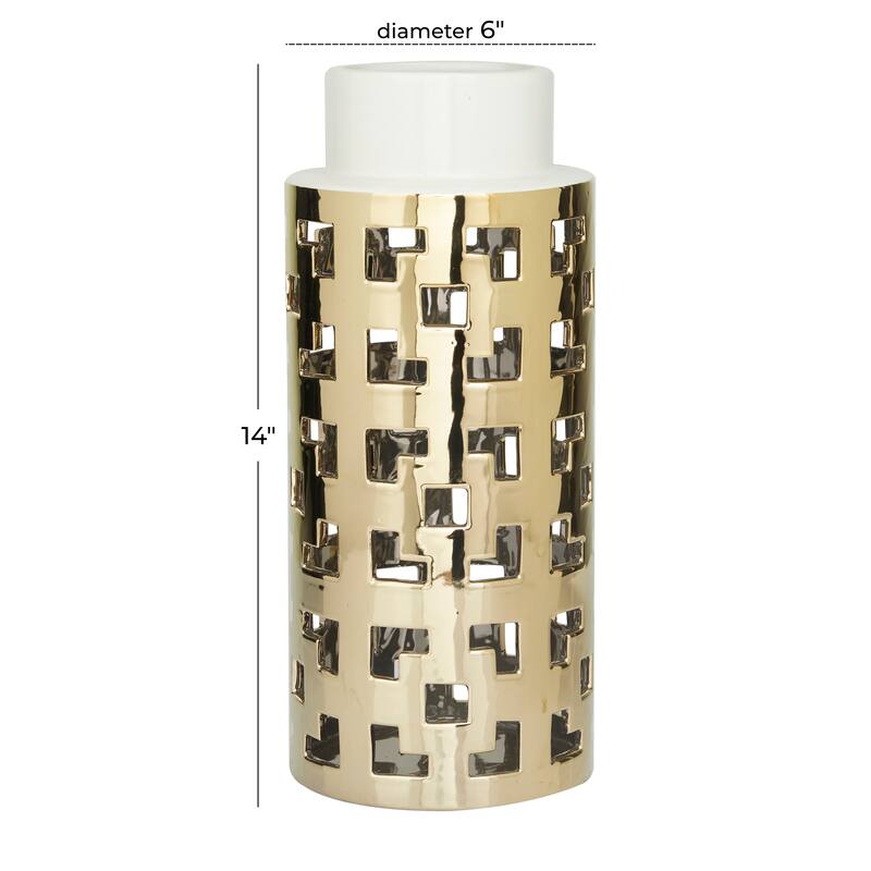 CosmoLiving by Cosmopolitan Gold Ceramic Decorative Vase with Gold Cut Out Accents