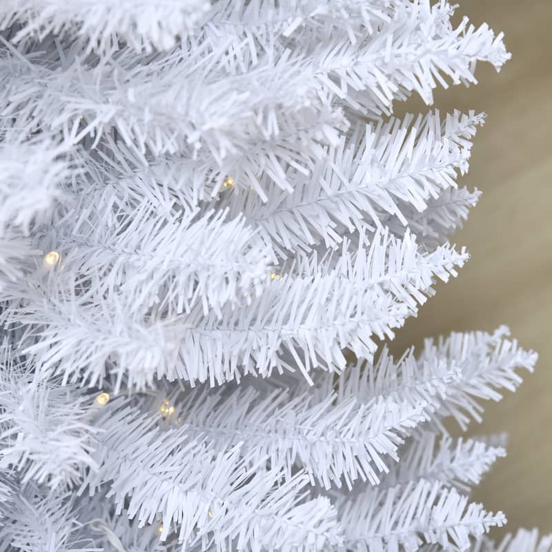 HOMCOM 7' Tall Pre-Lit Slim Noble Fir Artificial Christmas Tree with Realistic Branches, 200 Warm White LED Lights and 499 Tips