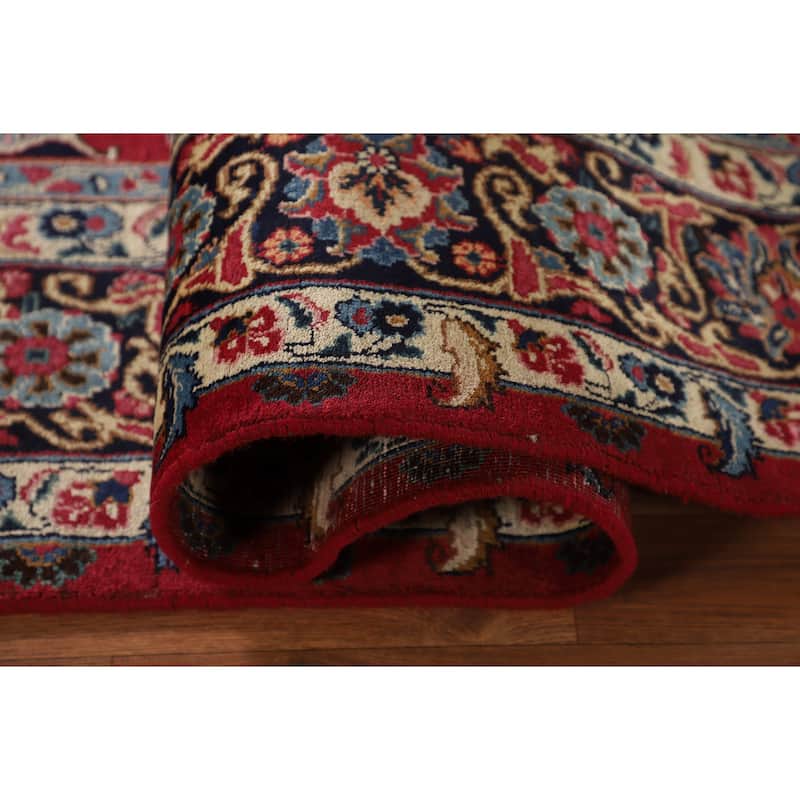 Traditional Red Mashad Persian Vintage Rug Hand-Knotted Wool Carpet - 6'7"x 10'0"