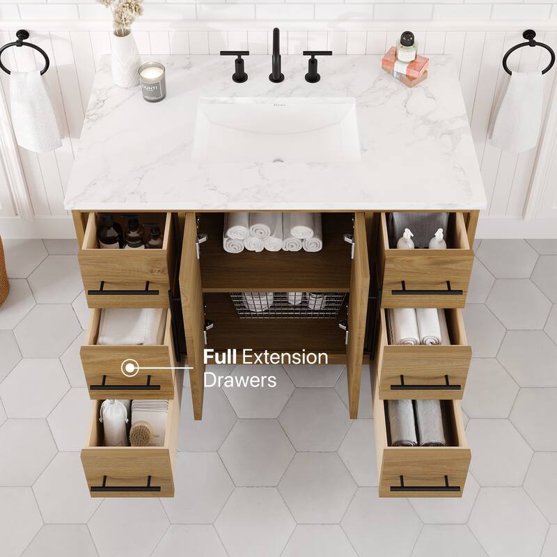 Graham 42"W Oak Bath Vanity with WH Arabescato Engineered Stone Top