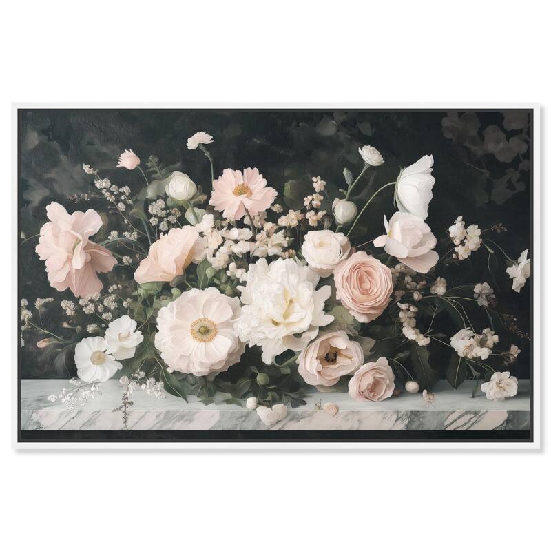 Marble and Blooms Canvas by Art Remedy - 15" x 10" - White