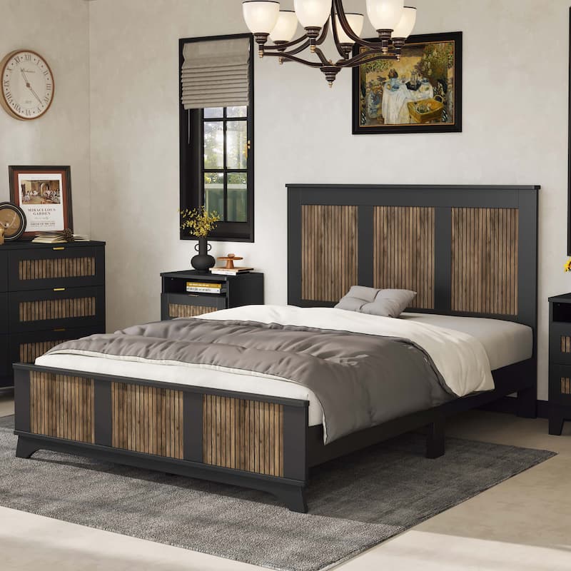Farmhouse Wooden Platform Queen Size Bed