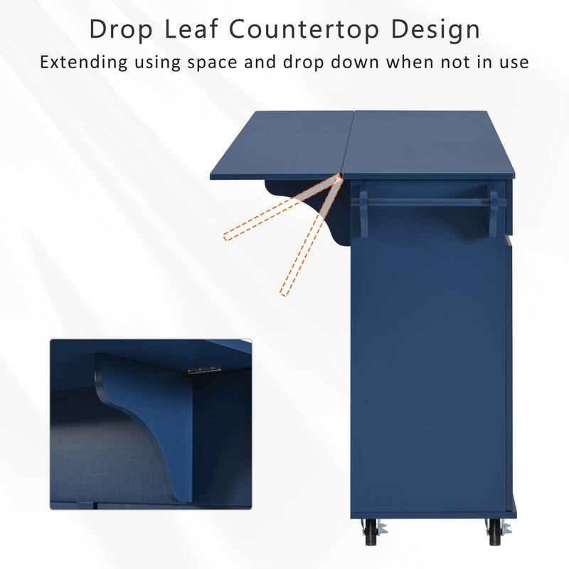 Rolling Kitchen Island Cart on Wheels with Adjustable Shelves, 2 Drawers, and Spice Rack