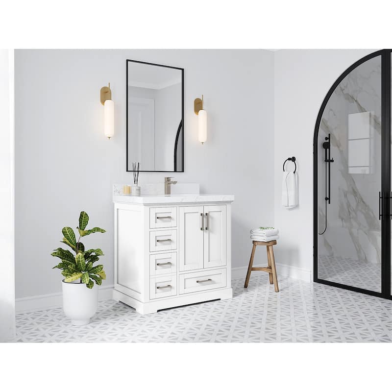 Willow Collections 36 x 22 Boston Right Offset Sink Bathroom Vanity with Quartz or Marble Countertop