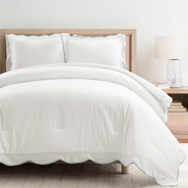 Lush Decor Coastal Chic Scallop Edge Comforter 3 Pieces Set - Blue - King - Cal King