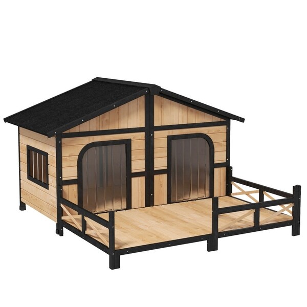 Cabin-Style Dog House with Spacious Deck, Raised Floor & Asphalt