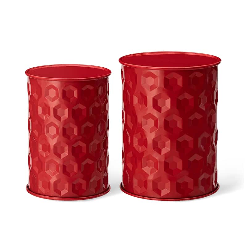 Glitzhome Set of 2 Glossy Black Metal Outdoor Table Accent Stool - 14.25"W x 14.25"D x 18.75"H