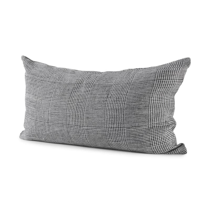 HomeRoots 14" X 26" Black And White Herringbone Plaid Linen Throw Pillow Cover - 26" W x 14" D x 14" H