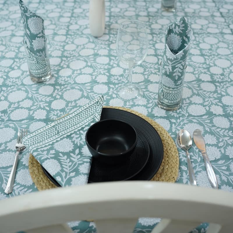 Fabdivine Floral Cotton Table Cover or Cloth Handmade Block Print for Dining & Home Décor Accent
