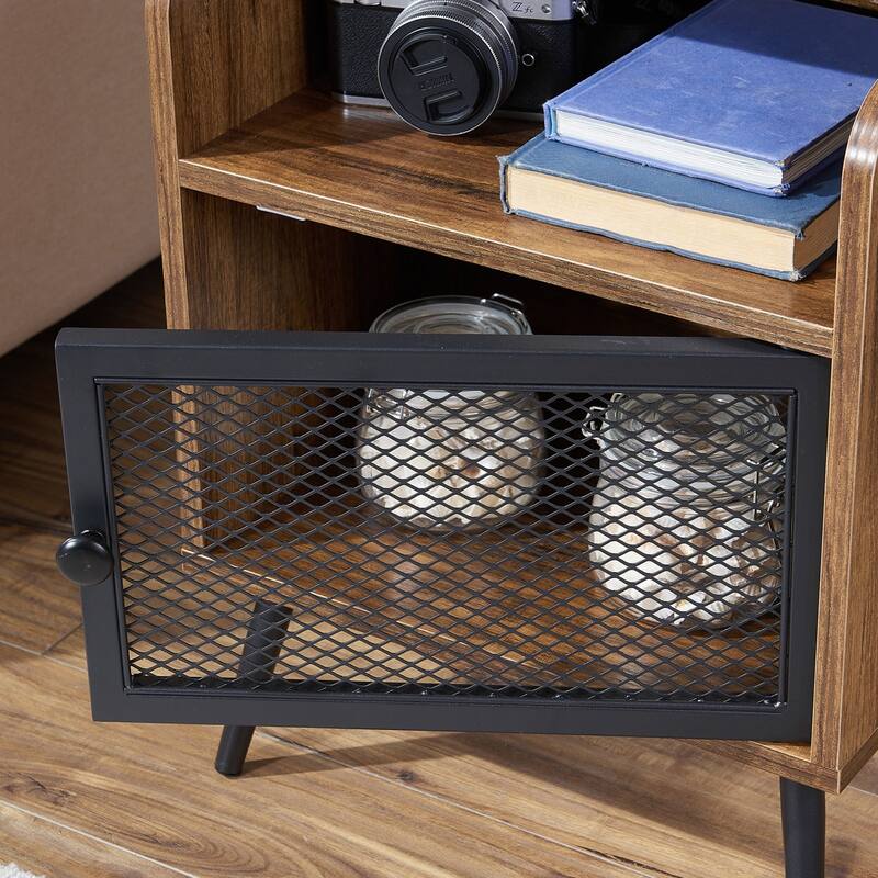 VECELO Mid CenturyEnd Tables with Storage Shelf, Brown Modern Nightstand/Bedside Table/Side Table/Sofa Table