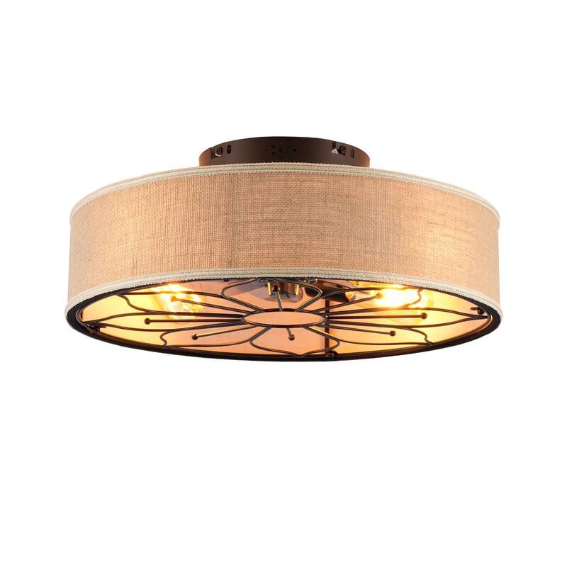 20" Lotus Design Fabric Farmhouse Bladeless Ceiling fan With Remote Control For Living room, Bedroom,Kitchen
