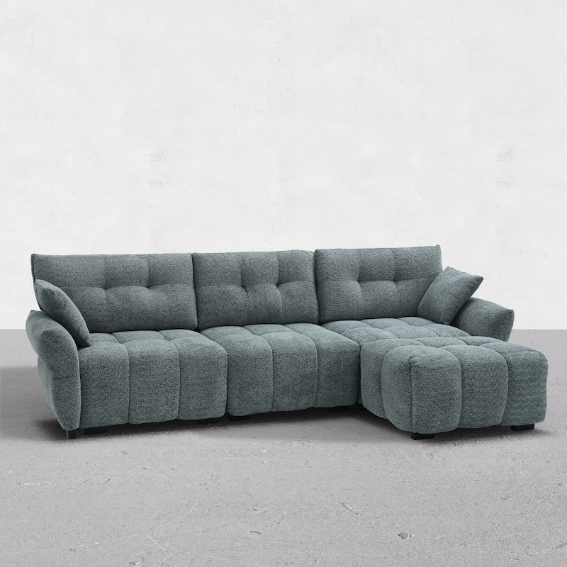 4-Seat Sectional Sofa Couch with Chaise, Tufted L-Shaped Modular Sofa with Pillows, Pocket Spring Cushions & Solid Wood Frame
