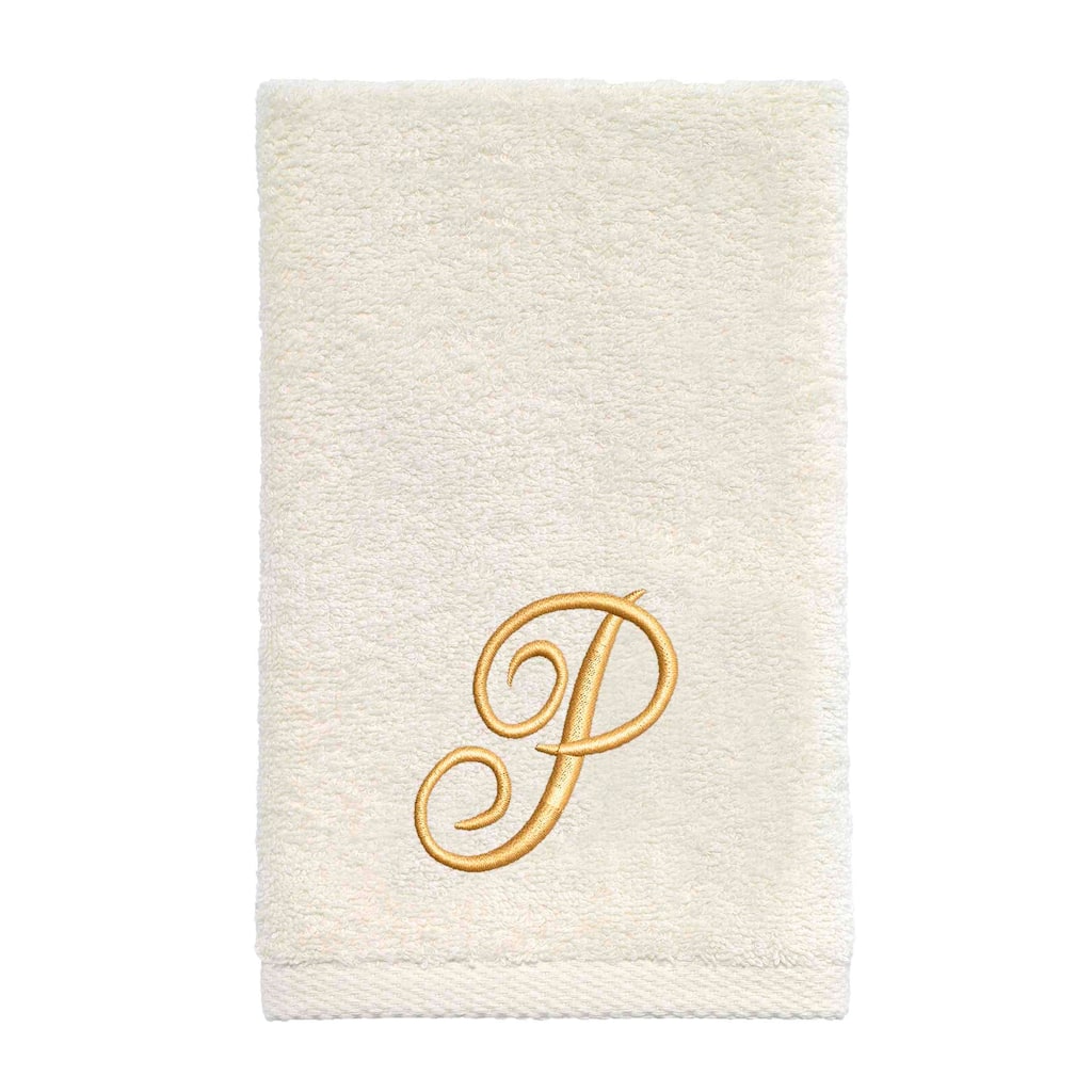 Avanti Linens Ivory/Gold Script Monogram Fingertip Towel Letter P - Fingertip Towel