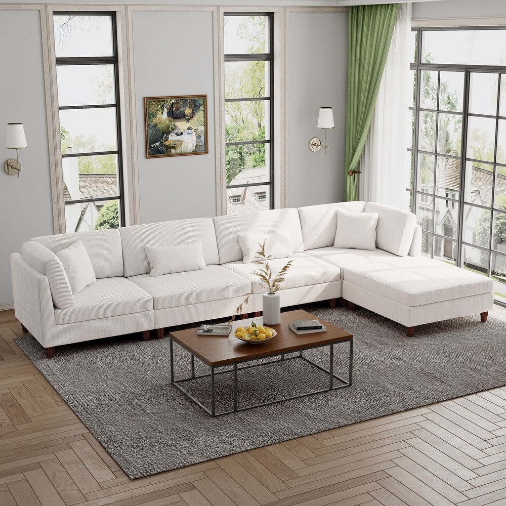 Modern Modular Corduroy Sectional Sofa with Ottoman