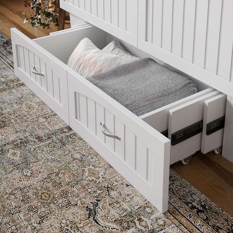 Sydney Queen Murphy Bed Chest with 6" Mattress, Storage Drawer & Built-In Charger in White
