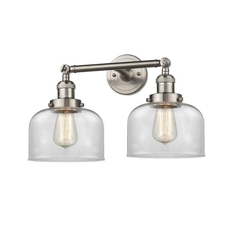 Innovations Lighting Large Bell 2 Light 19" Wide Bathroom Vanity Light - Satin Brushed Nickel / Clear