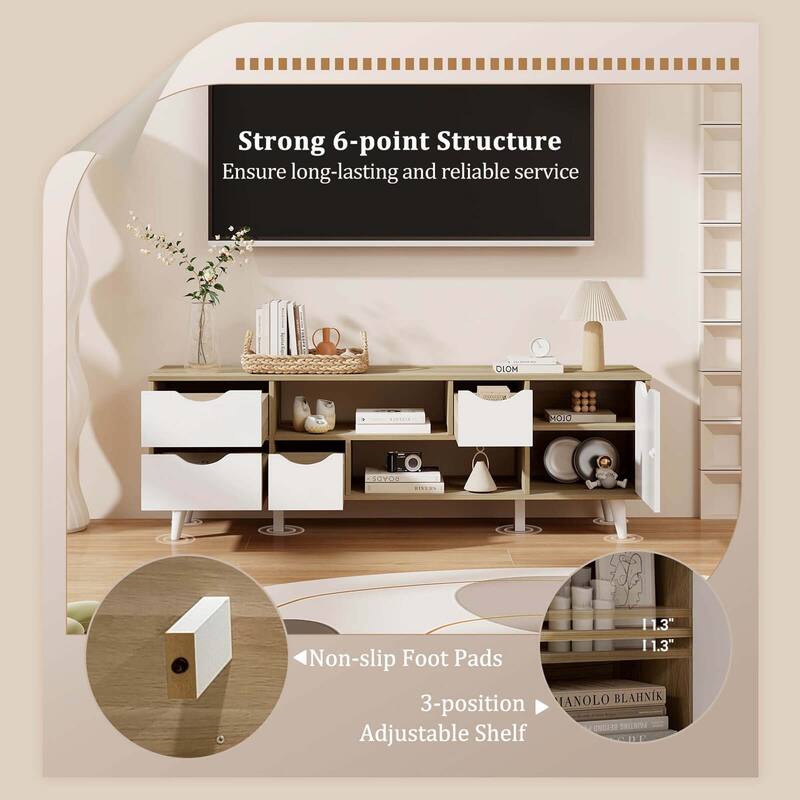 Costway TV Stand for TVs up to 55" with Storage 4 Drawers & 2 Open - See Details