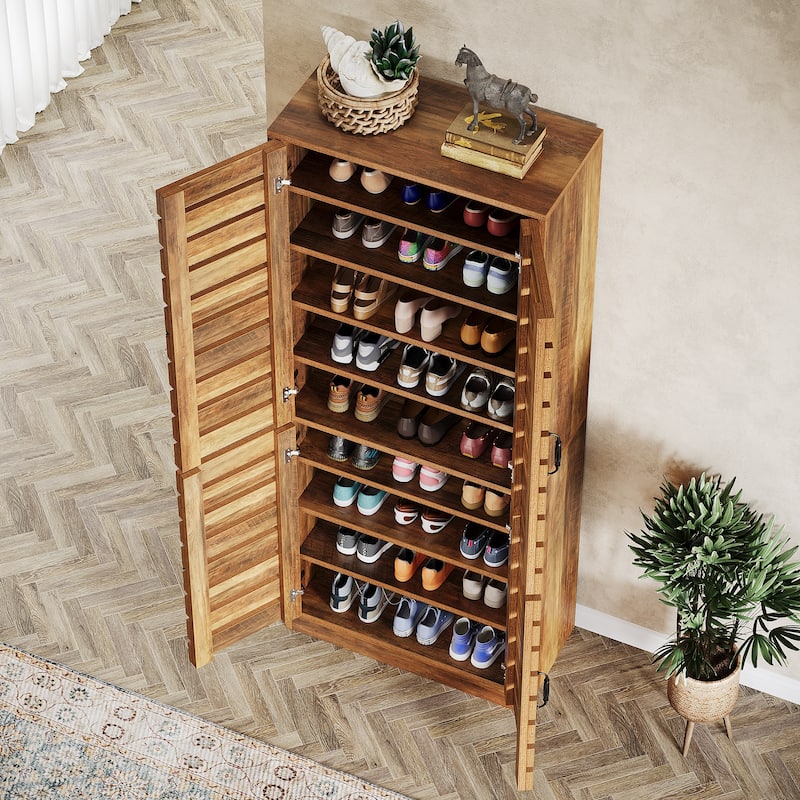 70.8" Tall Shoe Cabinet with Shutter Doors, 9-Tier Shoe Cabinet