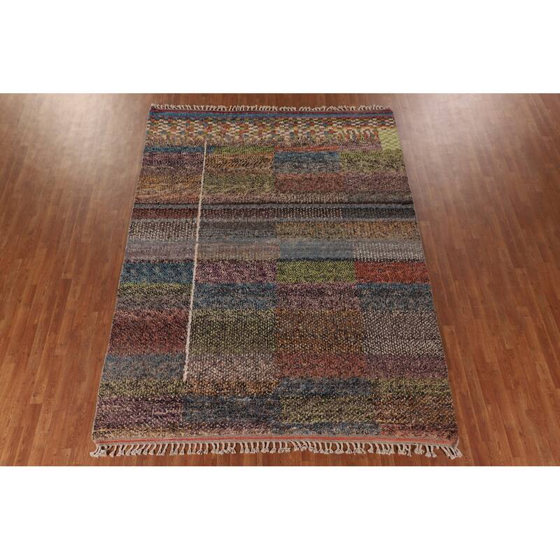 Checkered Plush Moroccan Oriental Area Rug Handmade Wool Carpet - 7'11" x 10'9"