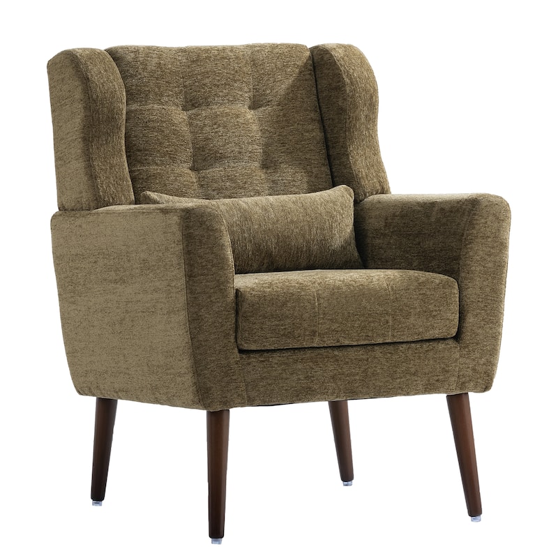 Olive Green Modern 24.21" Upholstered Button Tufted Arm Chair with Wood Legs for Living Room