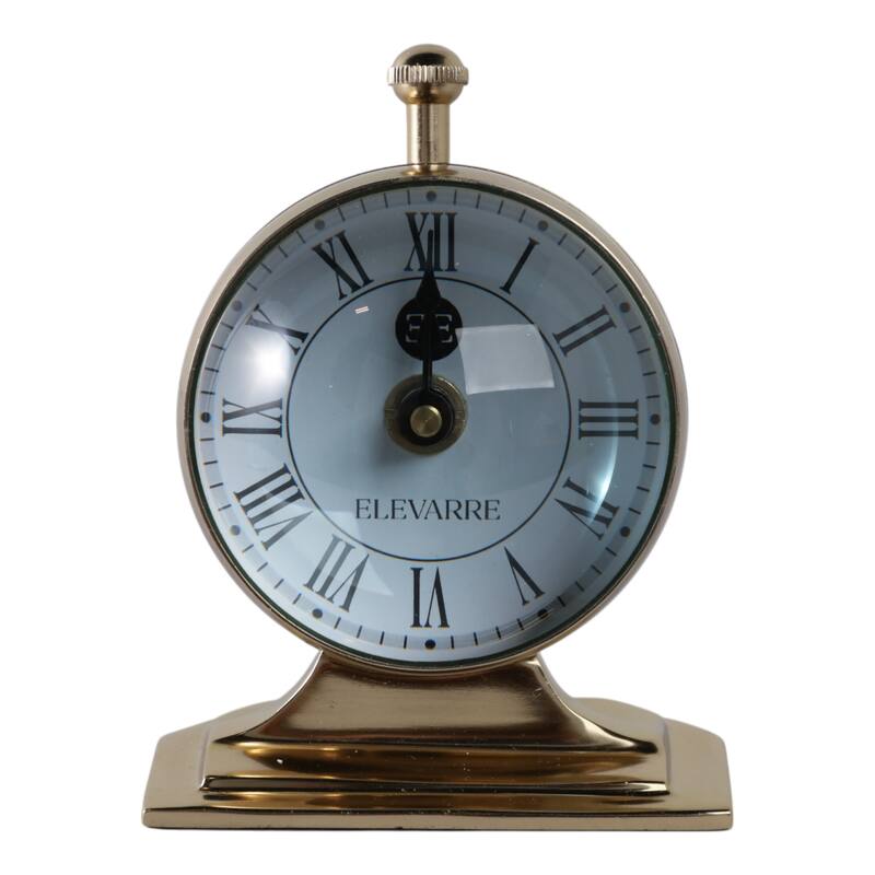 Metal Glass Desk Clock with Glass Lens and Roman Numerals Face on Base - 5" x 5" x 7"
