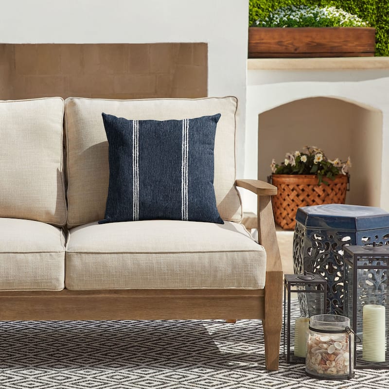 Sorra Home Sunbrella Outdoor Knife Edge Pillow Single - 20 in H x 20 in W x 6 in D - Lengthen Indigo