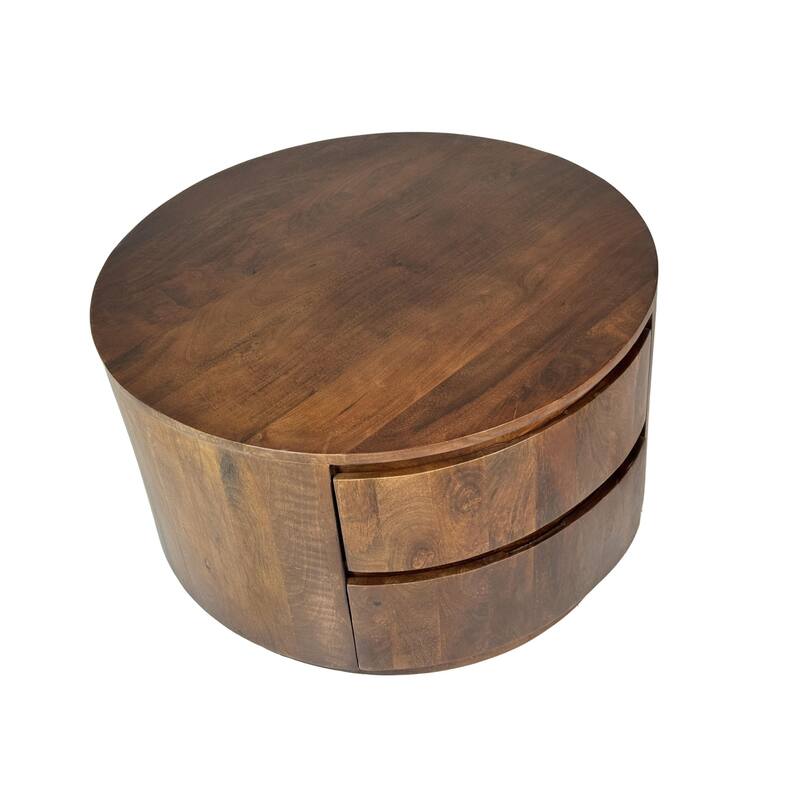 2-Drawer Round Coffee Table - 30" - Chestnut Finish