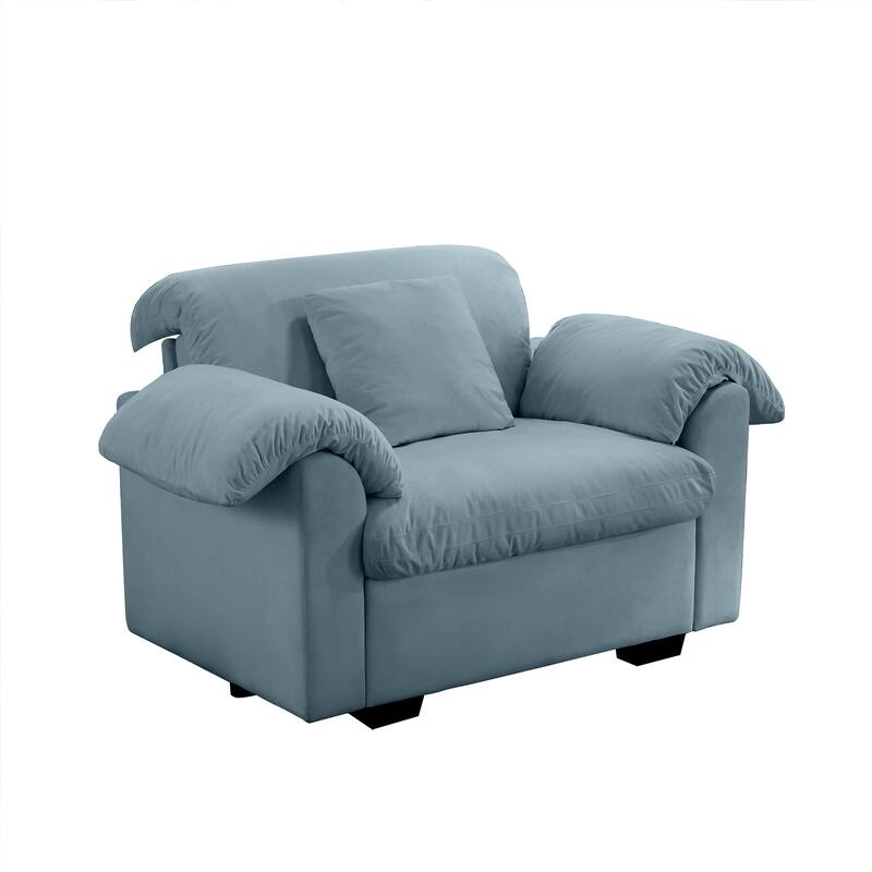 Velvet Deep Seat Storage Sofa Chair with Fluffy Armrest Pillows & Backrest