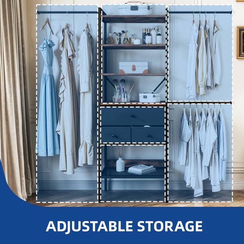 Moasis Closet Organizer with 3 Expandable Hanging Rods, Garment Rack Heavy Duty Clothes Rack with Storage Shelves and 3 Drawers